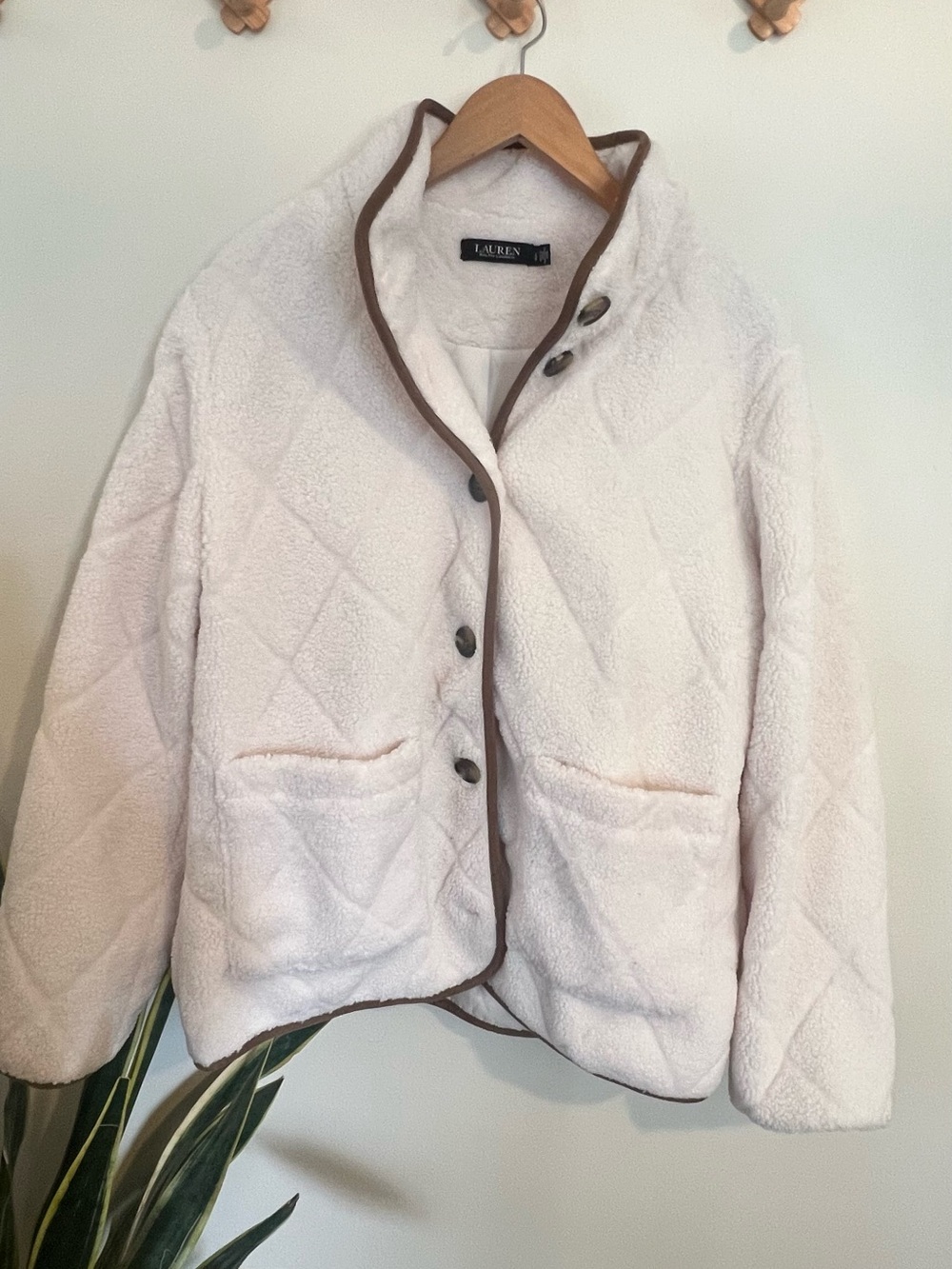 Ralph Lauren Cream Teddy Jacket with Brown Trim